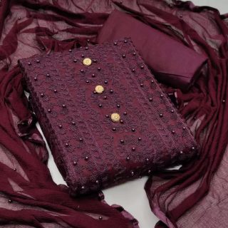 Unstitched Cotton Blend Kurta & Palazzo Material Embroidered